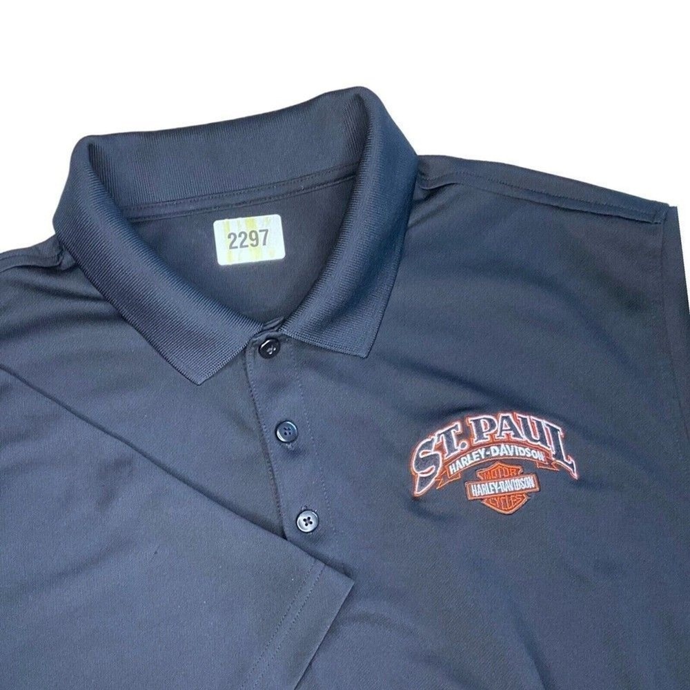 Harley-Davidson‎ Black St.Paul Logo Short Sleeve Polo Shirt Men L 100% Polyester